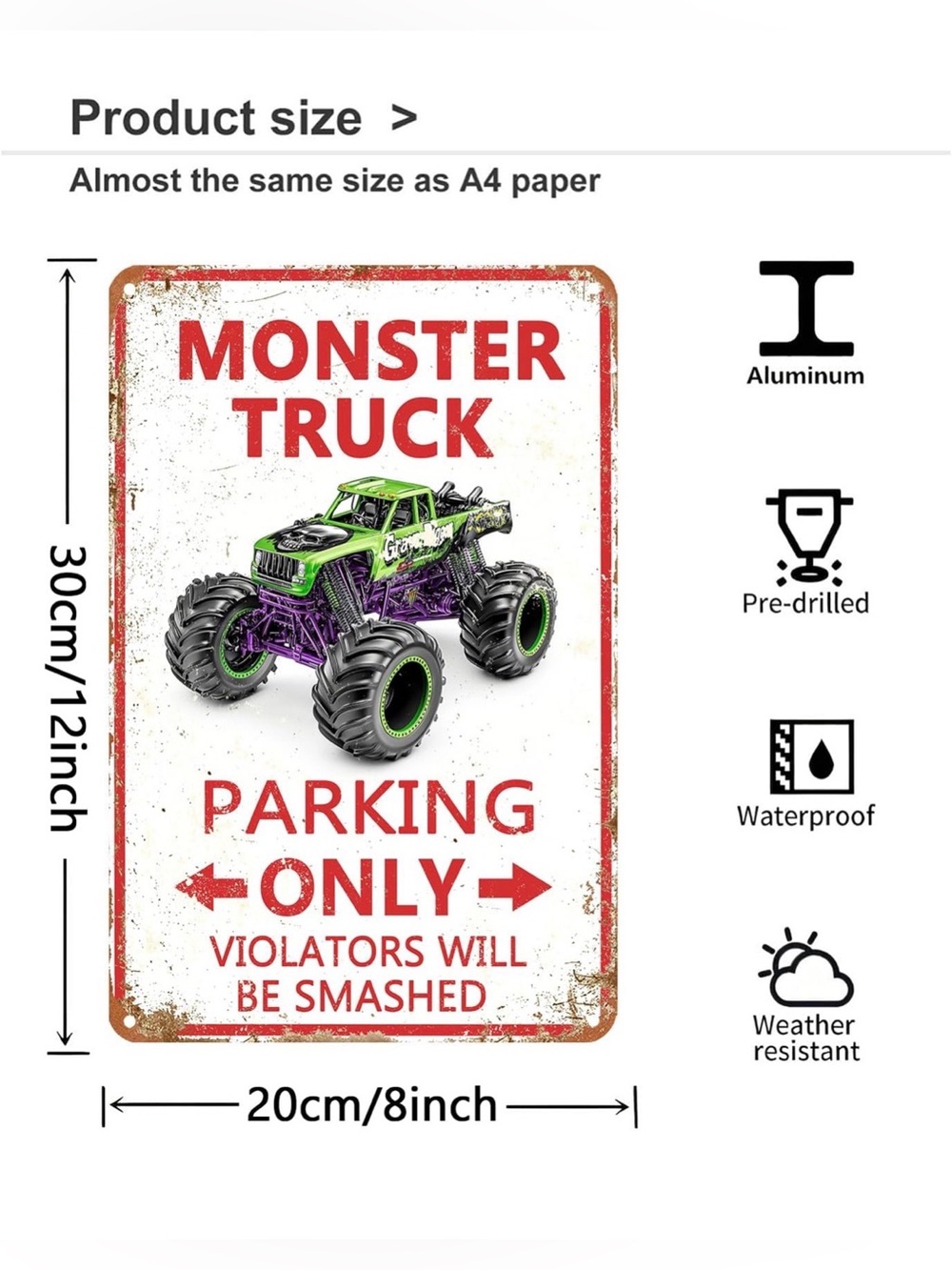 Monster Truck Parking Only Metal Sign, Boys Bedroom Monster Truck Parking Wall - Picture 3 of 9